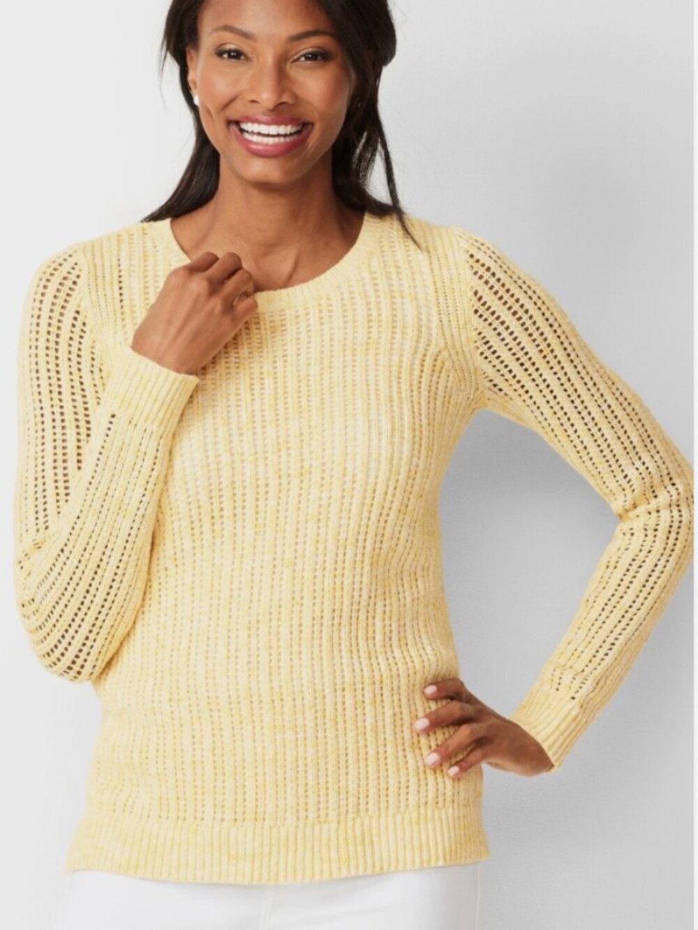 Talbots Women's Size Small Petite Open Stitch Pullover Sweater Space Dye Yellow